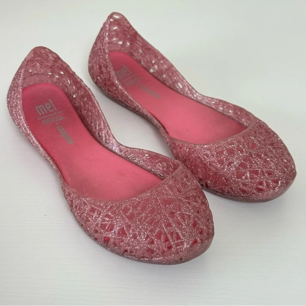 Melissa Girls Pink Glitter Flats, Size 1